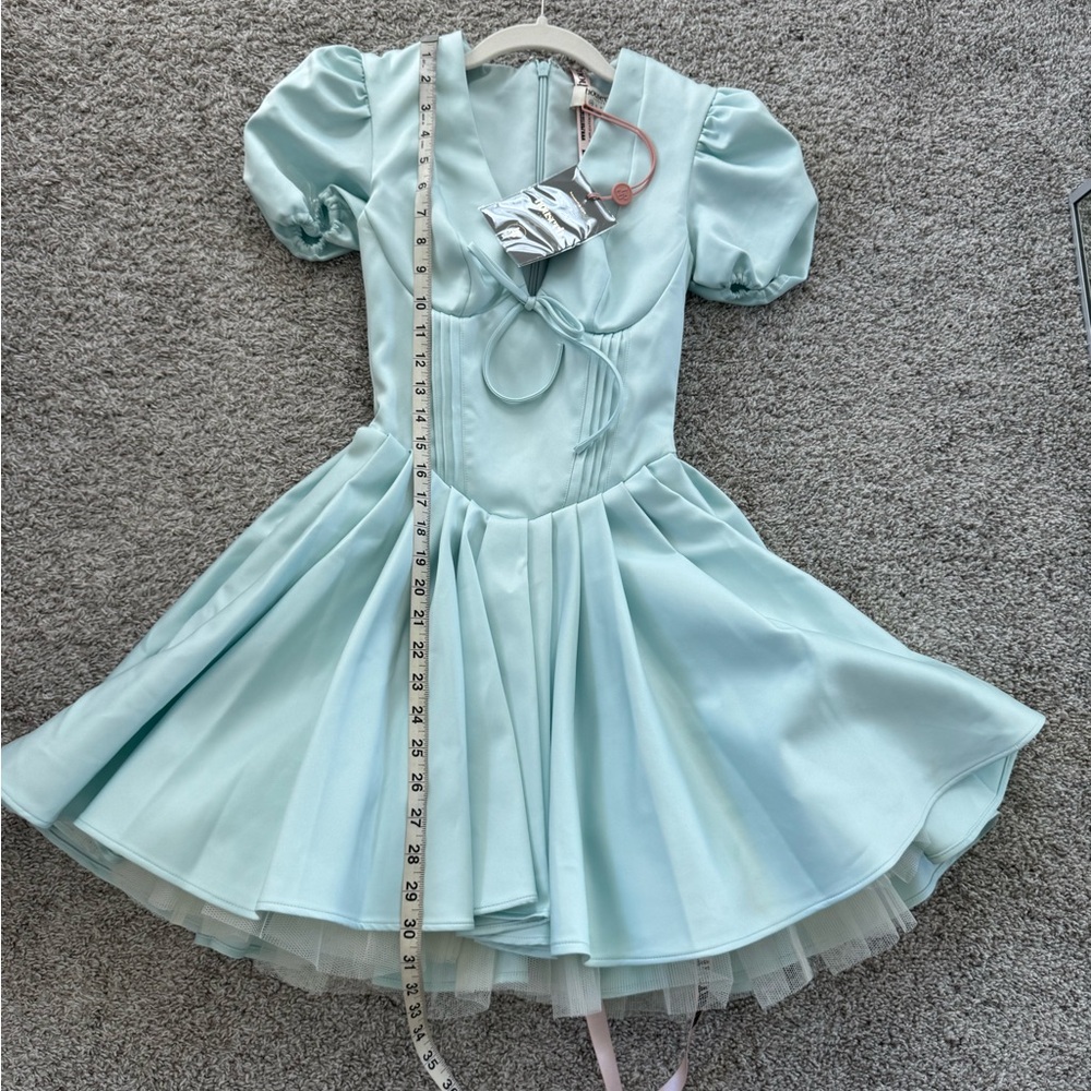 House of CB - IMANI blue satin pleated mini dress - size XS, regular cup - BNWT